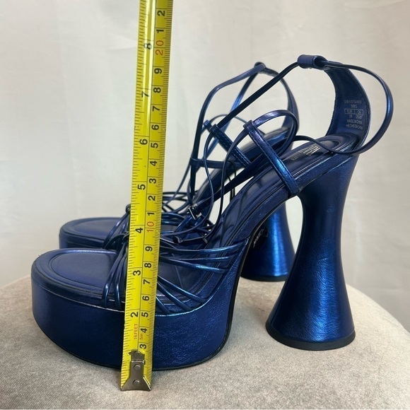 Zara metallic cobalt blue strappy platform 70s 80s retro disco high heels Sz 39 - Picture 13 of 15